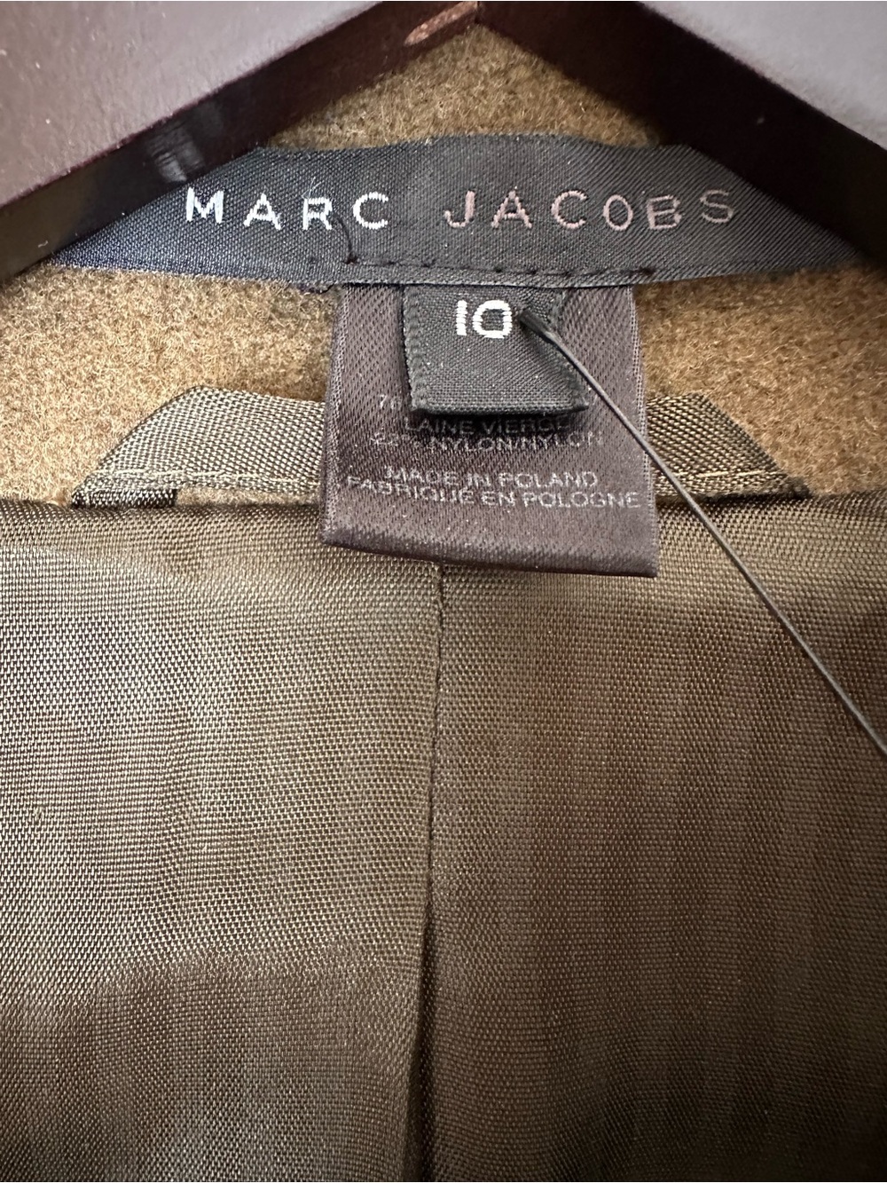 Marc Jacobs Olive Green Military-Style Wool Jacket with Cream Trim Size 10 - Picture 3 of 7
